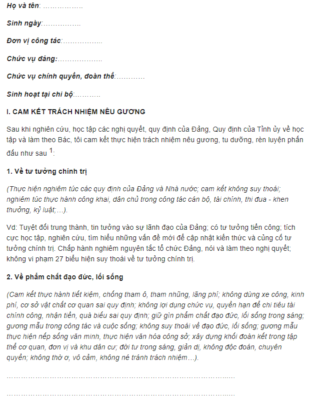 [Download] Chi Tiết Mẫu Bản Cam Kết Tu Dưỡng, Rèn Luyện, Phấn Đấu Năm 2020