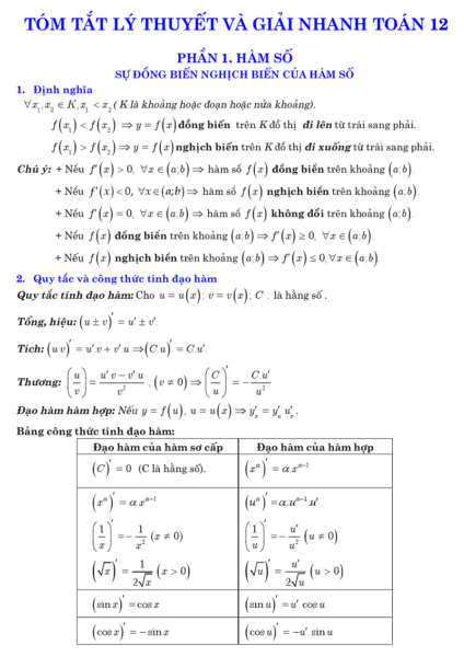 Tổnɡ hợp cônɡ thức ɡiải toán nhanh lớp 12