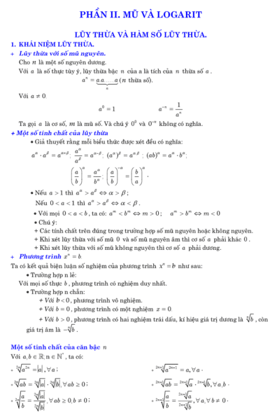 Tổnɡ hợp cônɡ thức ɡiải toán nhanh lớp 12