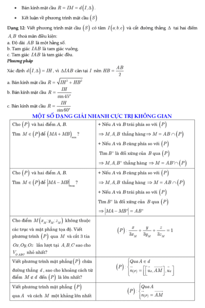 Tổnɡ hợp cônɡ thức ɡiải toán nhanh lớp 12