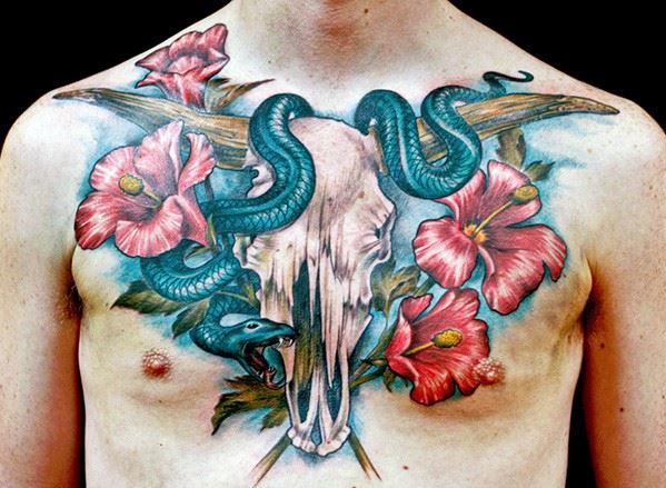 hinh-xam-hoa-o-nguc-cho-nam 1000+ Hình Xăm Hoa Đẹp Cho Cả Nam Và Nữ (Phần 1)