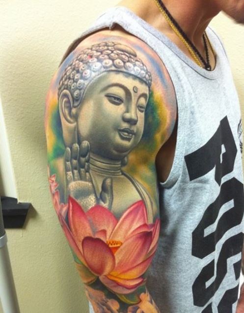 hinh-xam-hoa-sen-va-phat-cho-nam 1000+ Hình Xăm Hoa Đẹp Cho Cả Nam Và Nữ (Phần 1)
